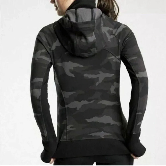 Athleta Black & Gray Camo Triumph Hoodie Zip Up Jacket Size Small Camouflage - Picture 7 of 12